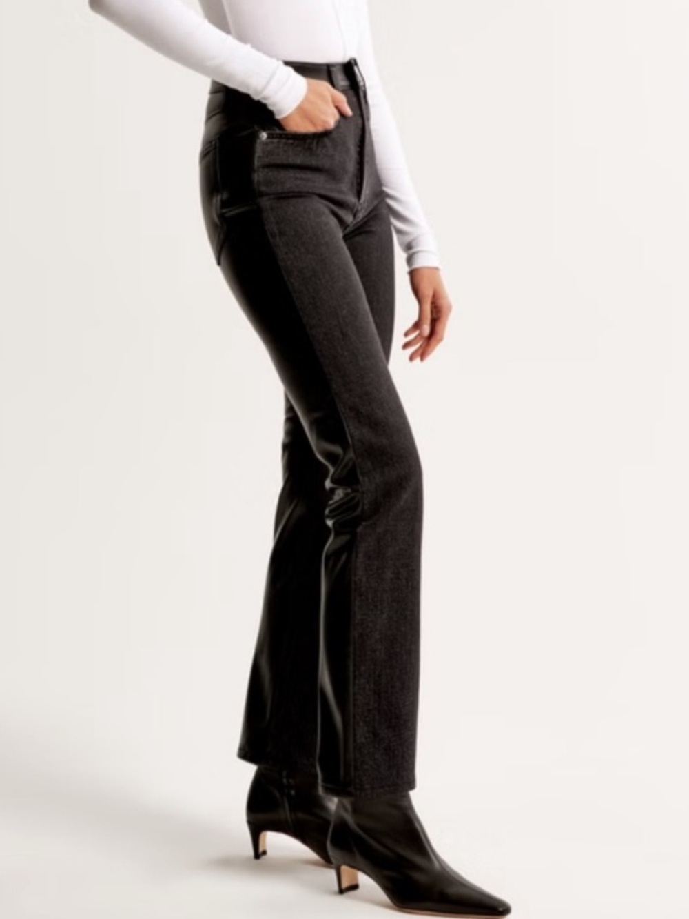 Abercrombie & Fitch Ultra high rise ankle in long-  Faux Leather with Jean.